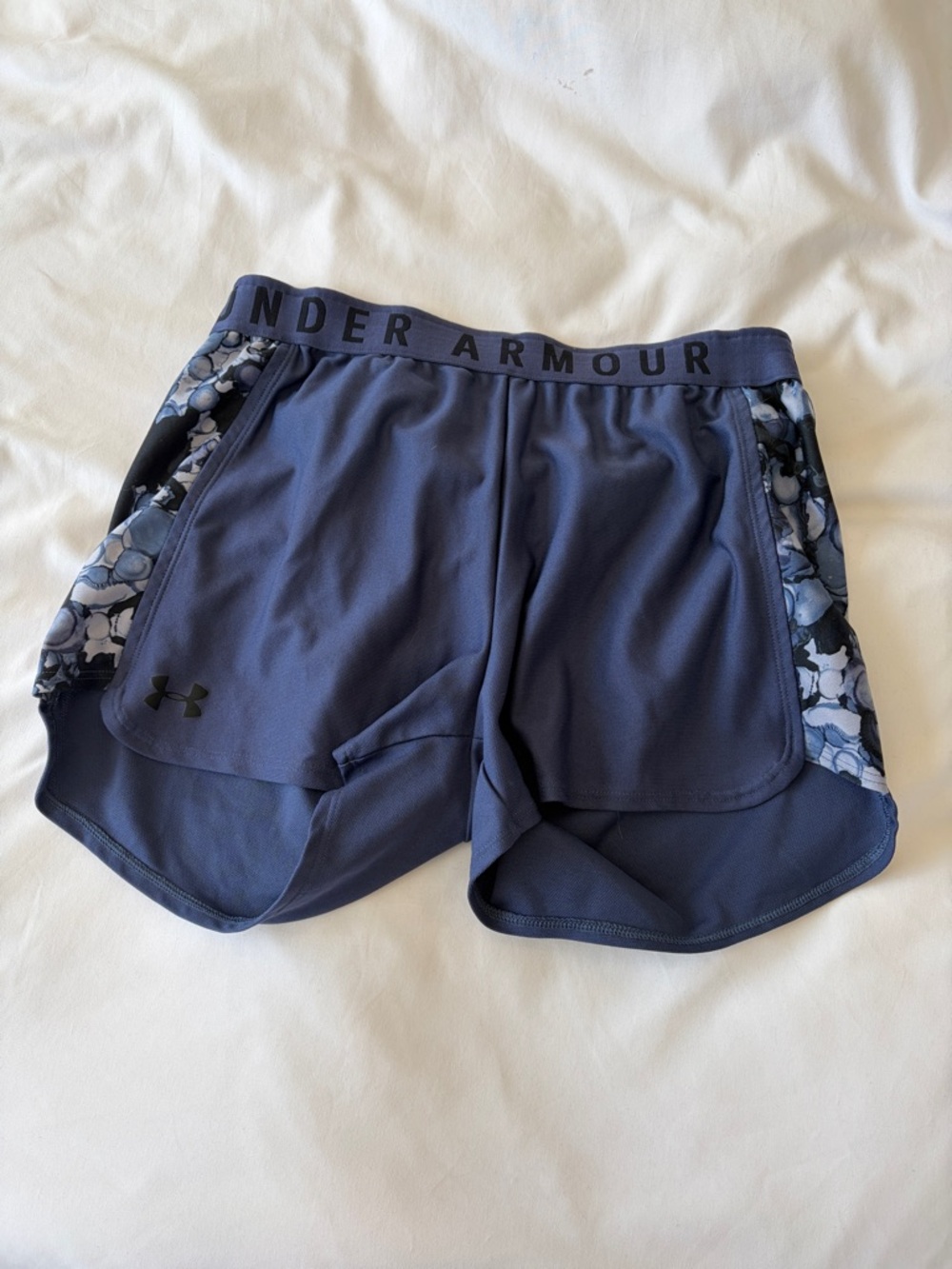 Under Armour Women's Purple/Blue Athletic Shorts with Patterned Side Panels